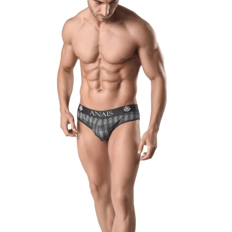 Slip homme ANAIS MEN AEGIS, imprimé à carreaux gris, bande élastique noire à la taille, ajustement parfait.