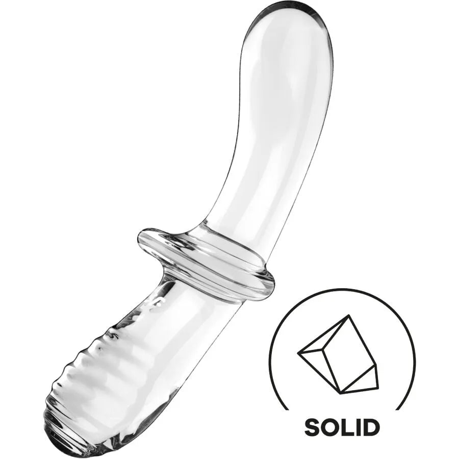 Gode double en verre borosilicate transparent, forme courbée ergonomique, stimulation intime, design hygiénique et sécurit...