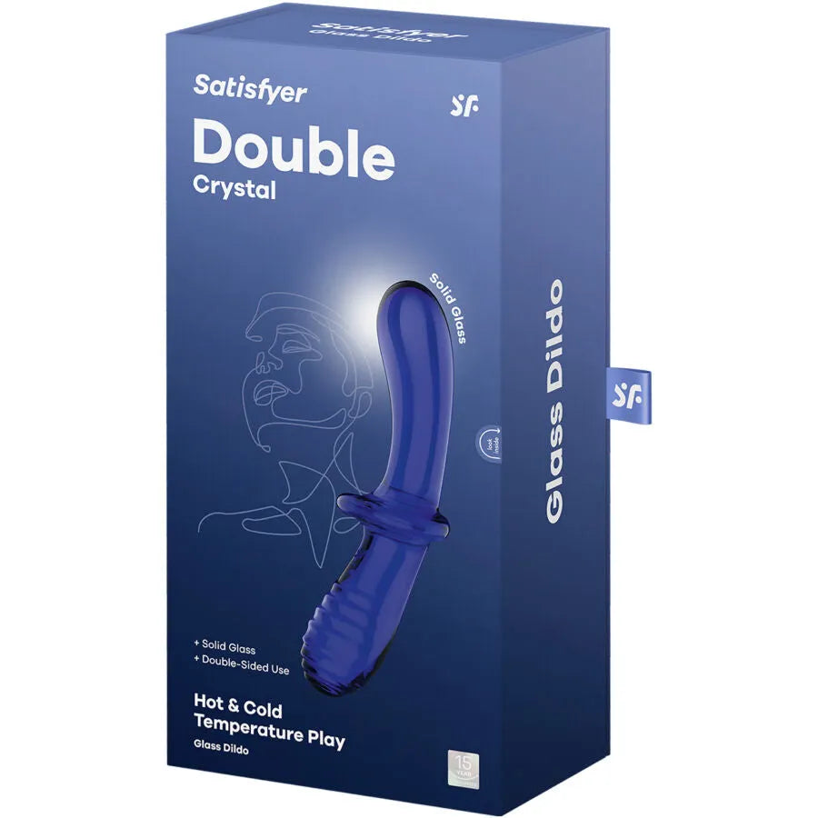 Sextoy stimulateur verre borosilicate double texture Cristal Blue Satisfyer design courbé stimulation ciblée douce et intense matériaux haute qualité