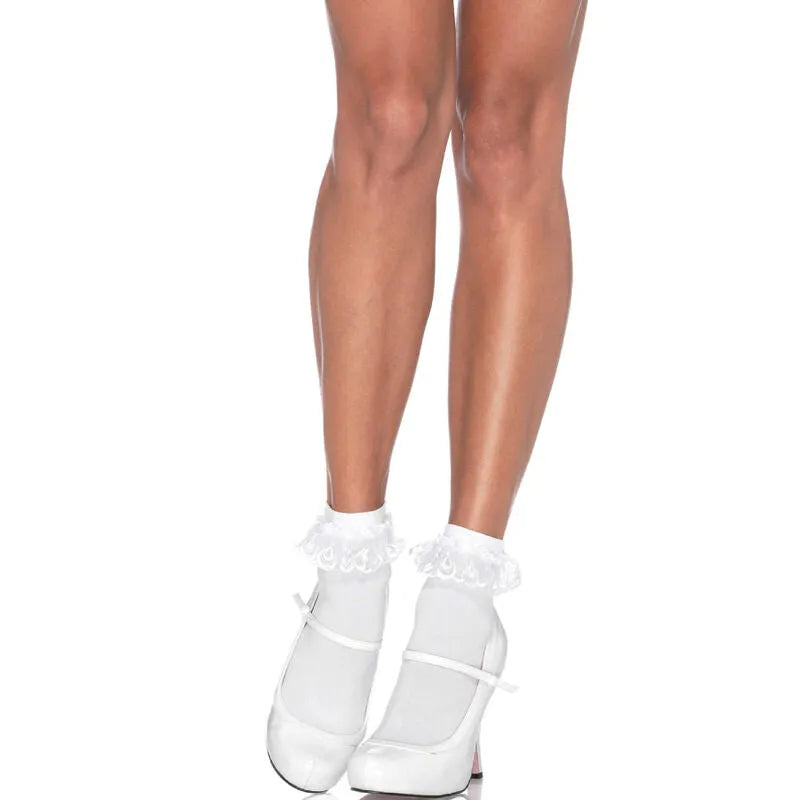 chaussettes femme blanches volants dentelle élégantes confort nylon respirantes douces cheville vintage polyvalentes romantiques sophistiquées assortables
