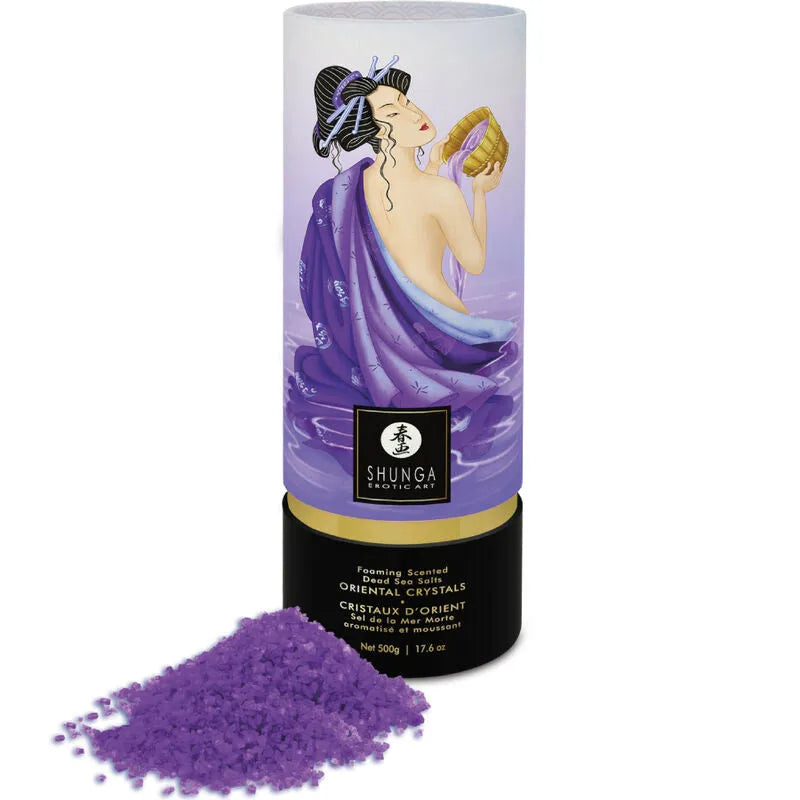 Sels de bain moussants aux fruits exotiques Shunga Cristaux d'Orient pour détente sensuelle intimité couple bien-être érotique