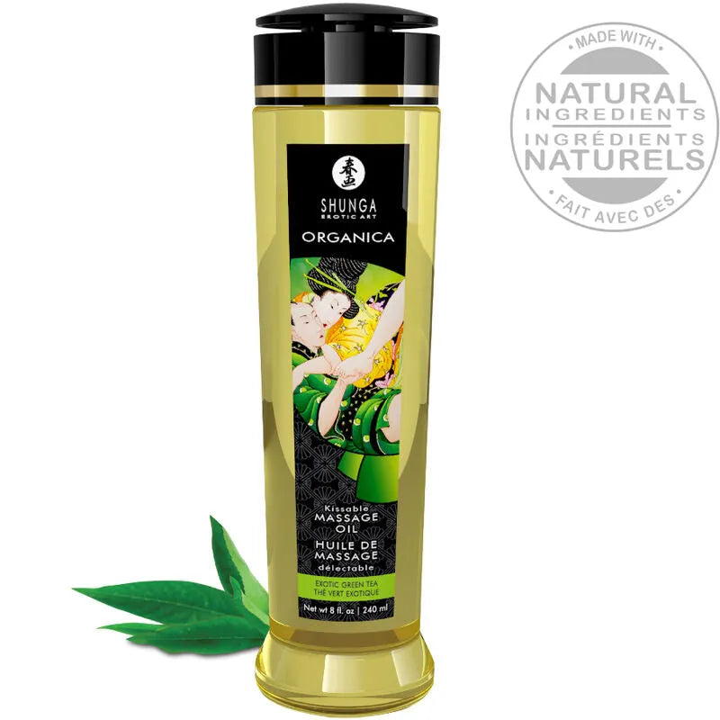 Shunga Huile De Massage Bio Thé Vert 240ml Intime Sensuelle Érotique Naturelle