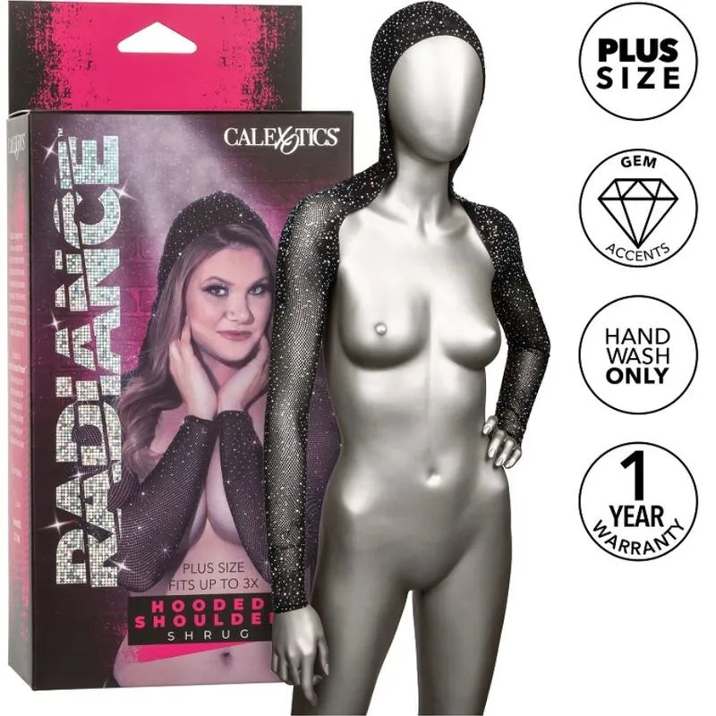 boléro capuche grande taille strass luxe maille respirante soirée spéciale glamour scintillant extensible doux confortable ajustement parfait