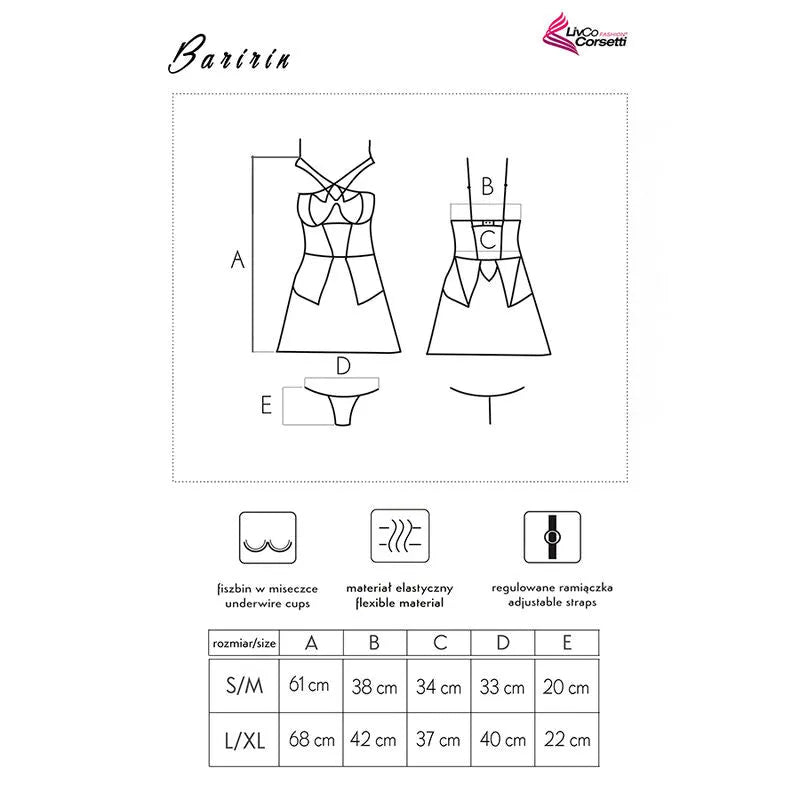 Ensemble lingerie dentelle noire Livco Corsetti Baririn Rissarin, design élégant, découpes stratégiques, maille délicate.