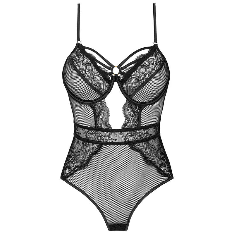 Body en dentelle noire avec armatures, design élégant et transparent, Livco Corsetti Fashion, chic et séduisant.