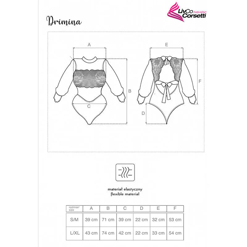 Body bleu marine en dentelle tulle Livco Corsetti, manches longues, dos ouvert, détails chic et élégants pour femmes.