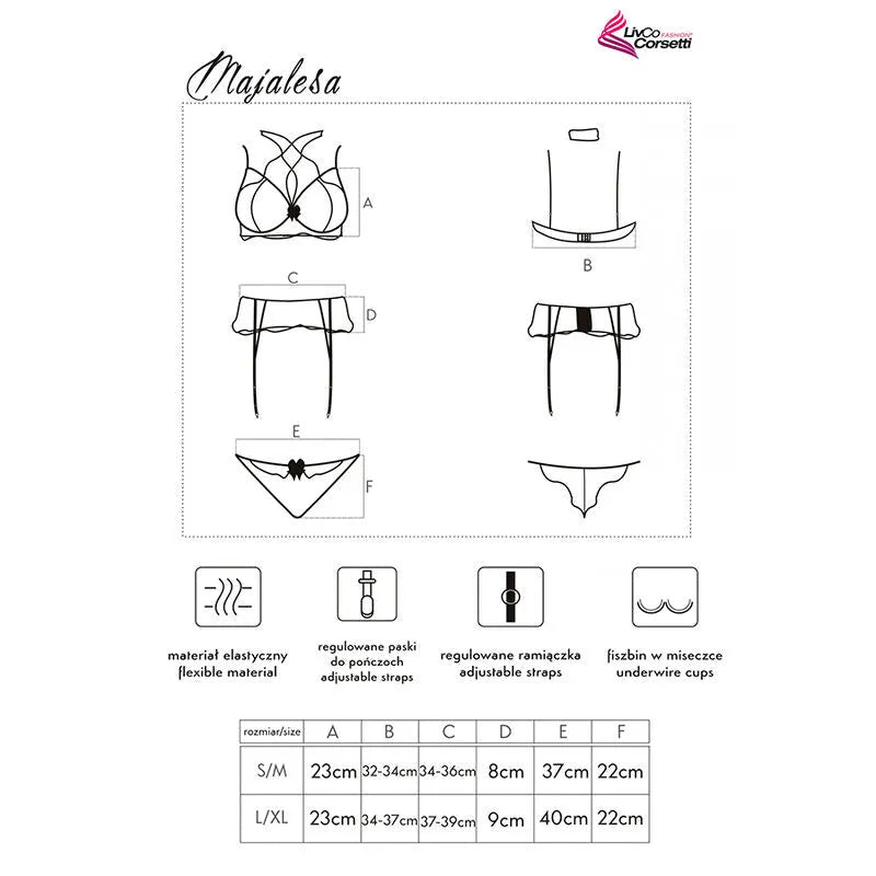 Ensemble lingerie dentelle noire Livco Corsetti Maja Lesa avec soutien-gorge, culotte et porte-jarretelles, élégant et sexy.