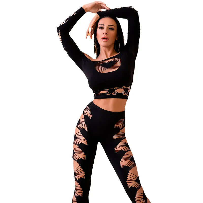 CHILIROSE CR4436 ensemble haut legging noir sensuelle élastique sans couture doux confortable moulant élégant séduction féminité tailles S L