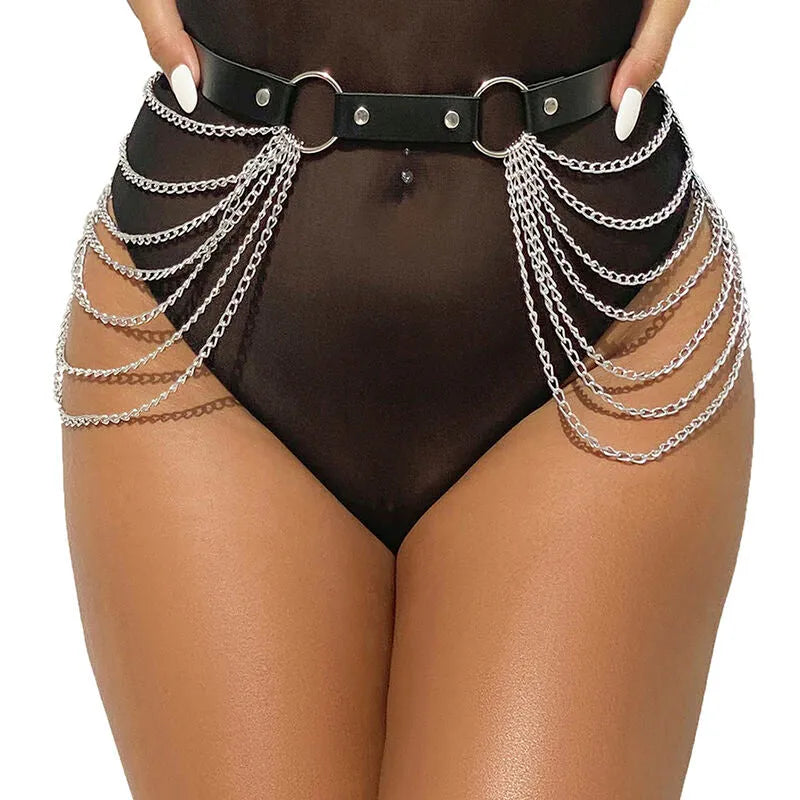 ceinture cuir chaîne noire sexy haute qualité élégante irrésistible glamour sophistiquée raffinée confortable ajustable tailleunique soirée sensuelle lingerie