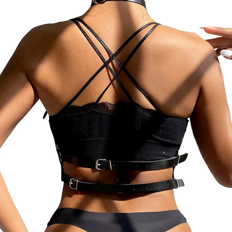 Harnais poitrine cuir noir Subblime, design élégant et ajustable, boucles sophistiquées, allure sensuelle et glamour.