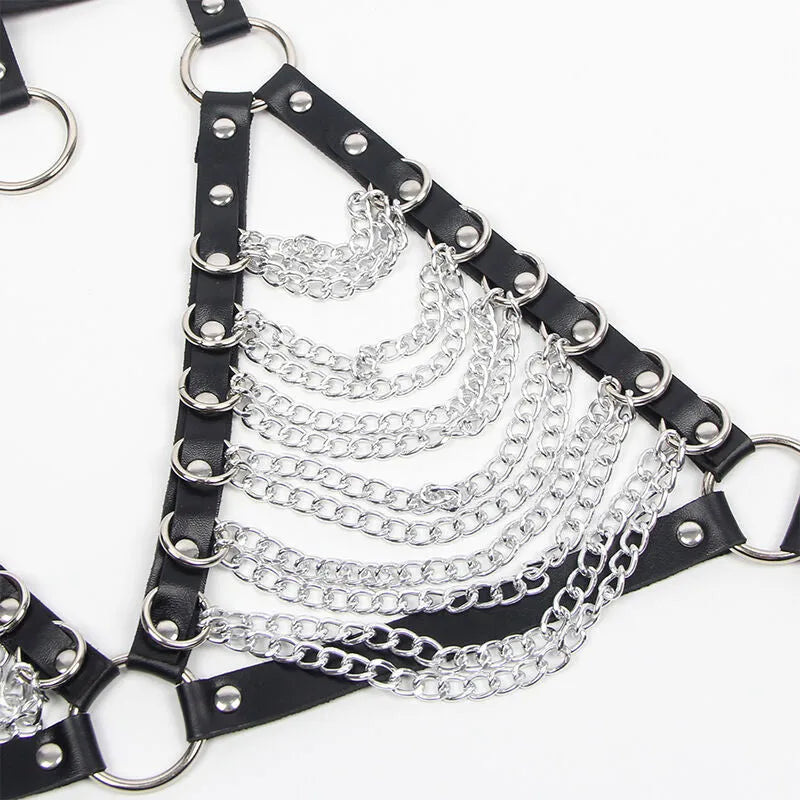 soutien-gorge harnais cuir noir chaîne anneaux confort sexy élégance femme