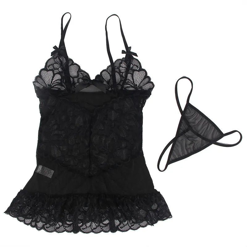 lingerie sexy dentelle noire babydoll Subblime femmes élégantes taille S M polyester élasthanne extensible confortable transparente nœud délicat