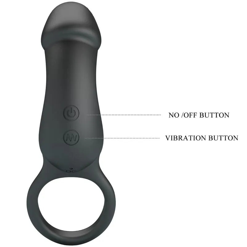 Anneau pénien plug anal vibrant noir en silicone, boutons de commande visibles, ergonomique et rechargeable.