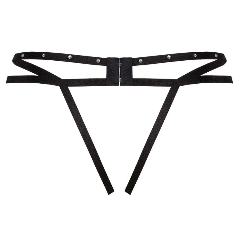 Livco Corsetti string Nomade dentelle noire rubans décoratifs sensuelle élégante raffinée luxueuse légère confortable ajustable taille unique séduction