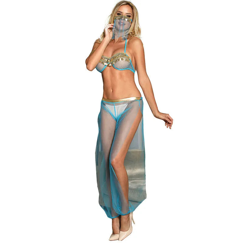 ensemble lingerie bleu exotique indien bralette sensuelle paillettes dorées maintien confortable douceur extensible polyester elasthanne seconde peau glamour sophistiqué