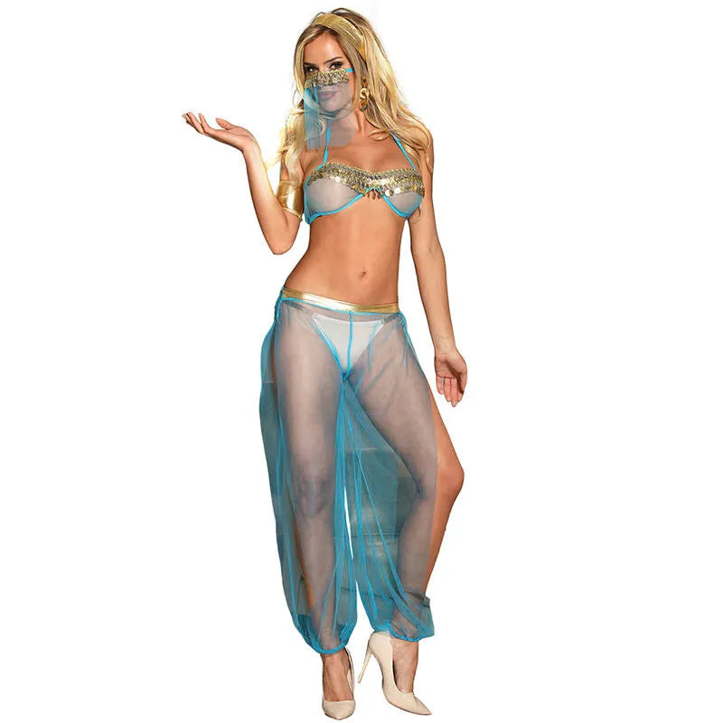 Ensemble lingerie bleu indien, bralette sensuelle, paillettes dorées, polyester élasthanne, confort et élégance.