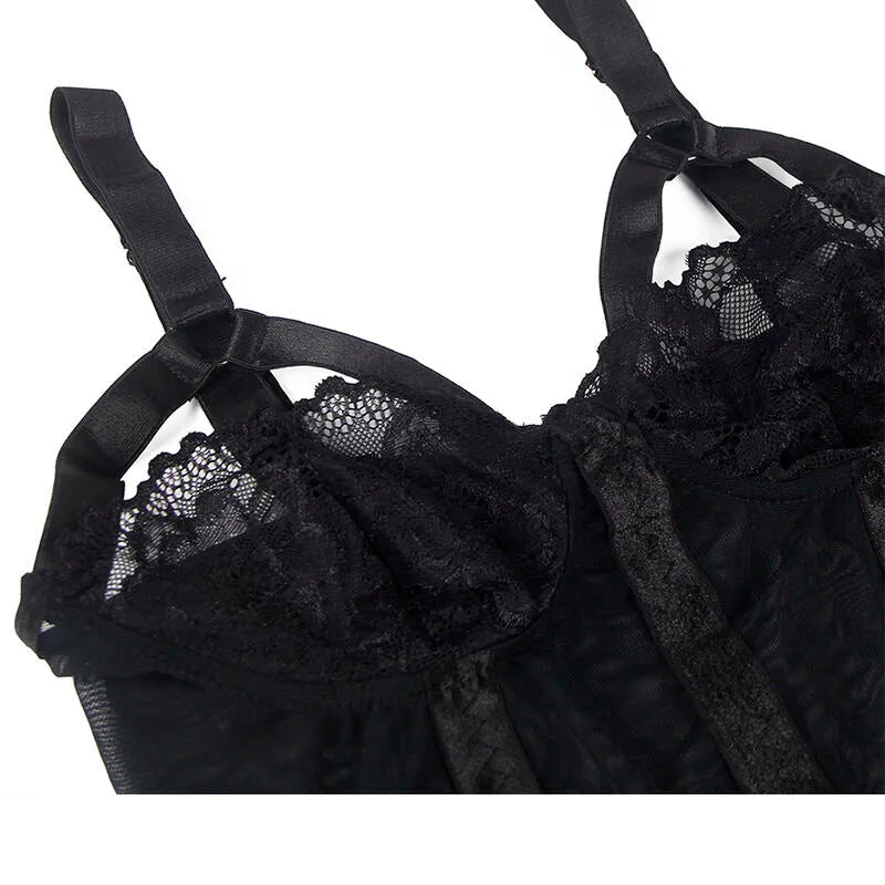 Teddy Sexy Slim Lace Garter Noir Subblime Dentelle Sensuelle Ajusté Élégant