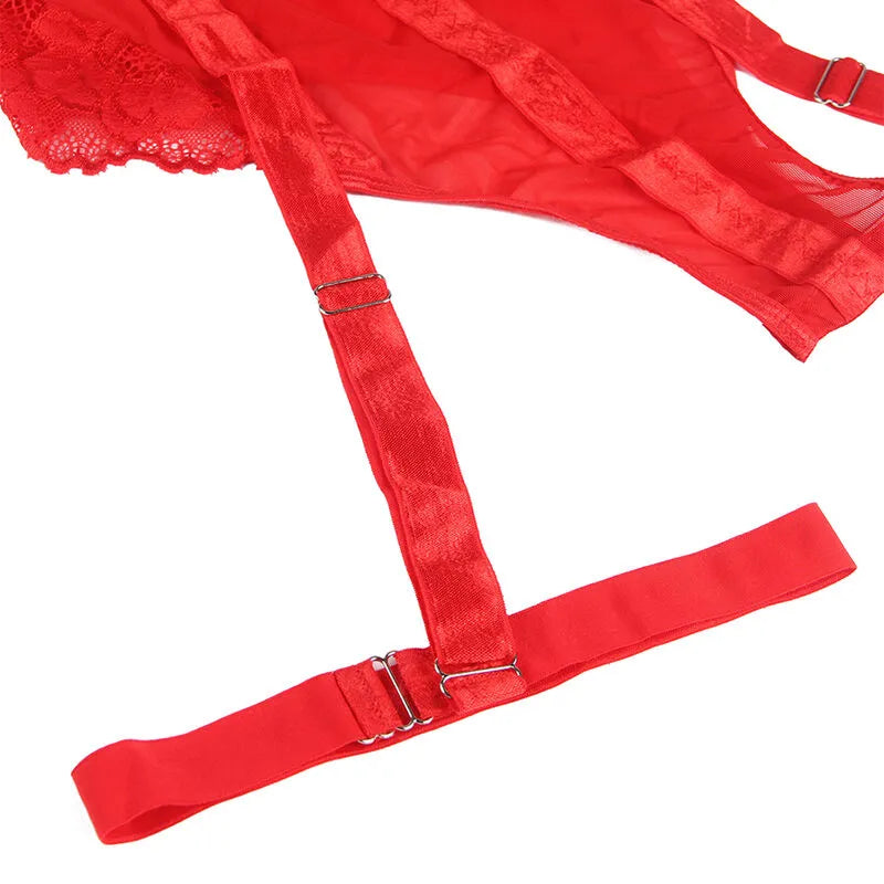 Teddy Sexy Slim Dentelle Jarretelle Anneau Jambe Rouge Subblime