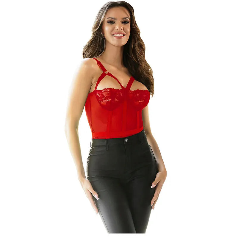 Teddy Sexy Slim Dentelle Jarretelle Anneau Jambe Rouge Subblime