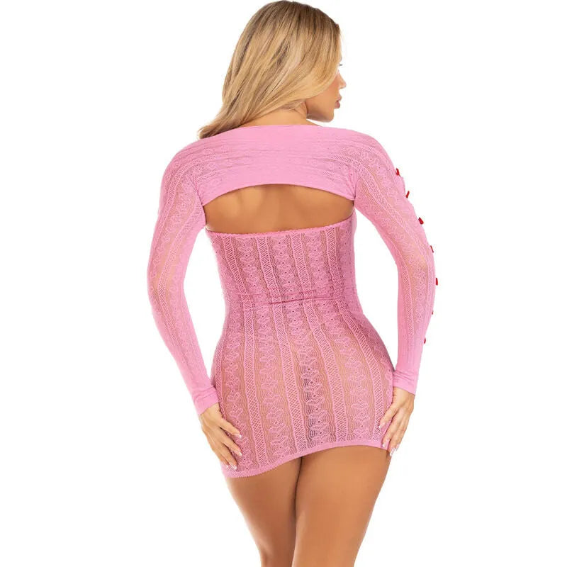 robe fourreau rayée cœur boléro manches bouffantes rose Leg Avenue