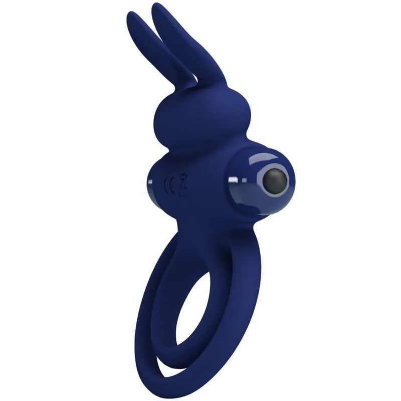 Anneau pénien vibrant bleu en silicone, forme lapin, stimulation clitoridienne, 10 vibrations, ergonomique pour couples.