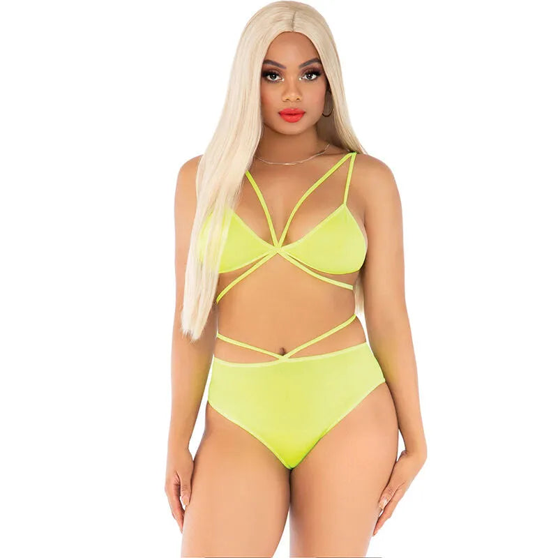 ensemble lingerie bretelles cage jaune corail confort sensualité moderne sexy extensible respirant doux adaptable tailleunique raffinée