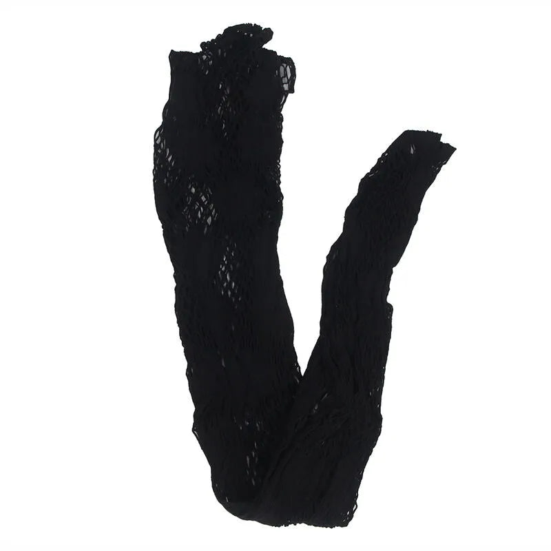 Body résille floral noir sexy, élégant, effet robe fendue, taille unique, nylon élasthanne, soirée intime.