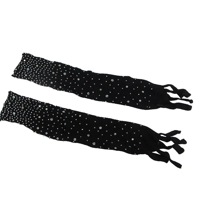 Body résille noir motif losange avec gants assortis, élégant et sensuel, en nylon élastique, taille unique.