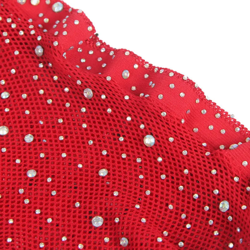 justaucorps résille rouge profond gants assortis sexy séduisant féminin provocant élégant confortable extensible nylon élasthanne losanges