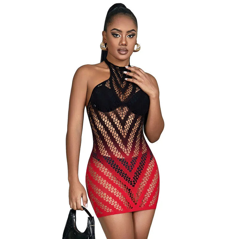body sans manches dégradé noir rouge lingerie sexy nylon élasthanne extensible maille élastique silhouette sublimée séduction glamour