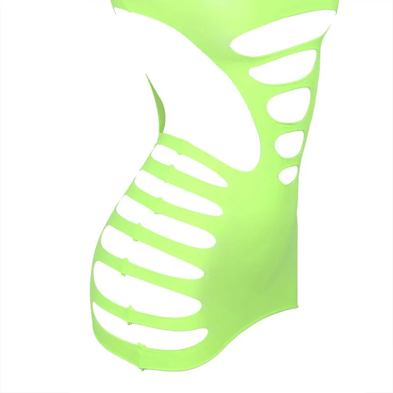 Body lingerie vert émeraude manches longues, ajouré, ajusté, extensible, en nylon et élasthanne, élégant et séduisant.