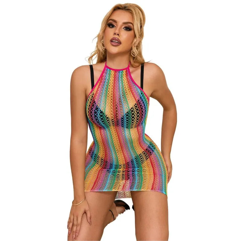Robe résille arc-en-ciel sexy Subblime haute qualité nylon élasthanne