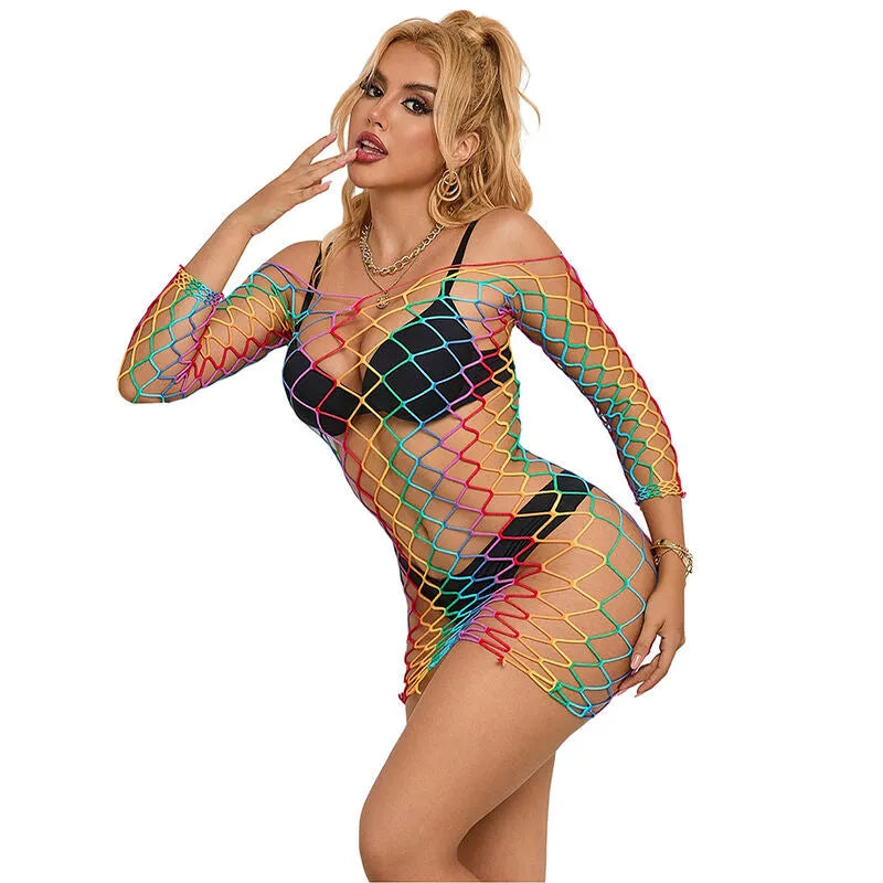 robe résille manches longues arc-en-ciel lingerie sexy confort femme