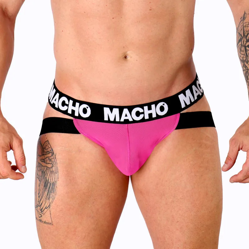 suspensoir homme anatomique maintien confort lycra élasthanne rose fluo sangles doubles respirant élastique silhouette sportif quotidien