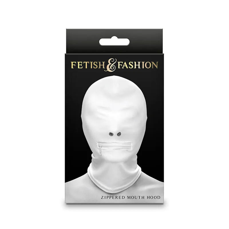 Capuche blanche zippée en nylon doux, fermeture éclair bouche, pour jeux de rôle fétichistes, taille unique.
