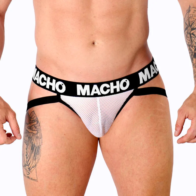 suspensoir blanc semi transparent élastique maille maintien sportif soutien frontal érotique séduction confort anatomique respirant extensible tailles SMLXL