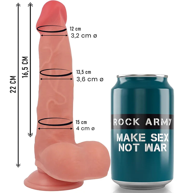 Gode réaliste en silicone liquide 22 cm, couleur chair, base ventouse, détails texturés, étanche, compatible harnais.