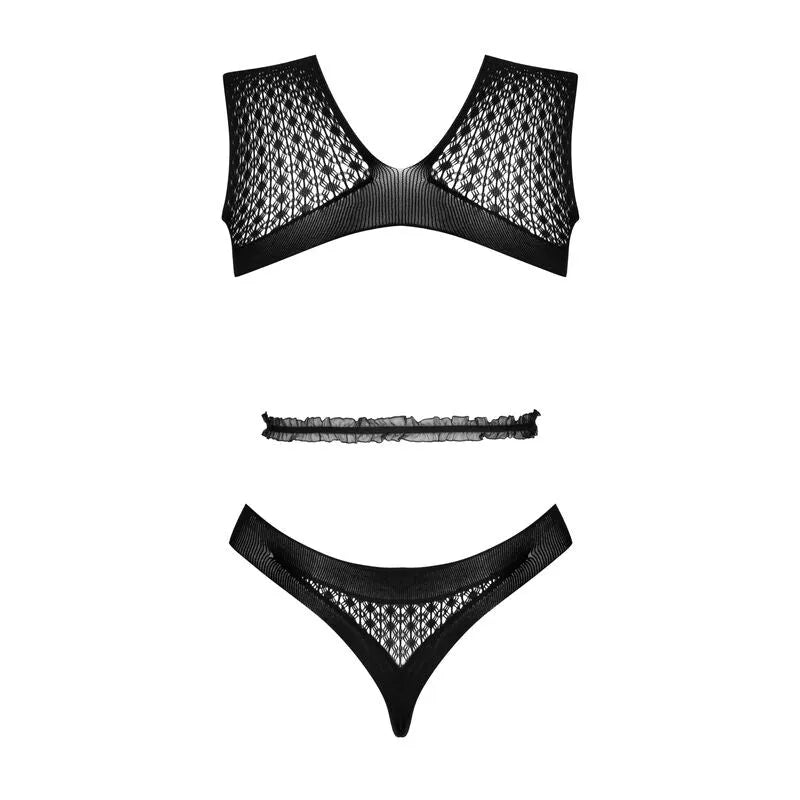 Body noir ajouré Livco Corsetti Michikol, dentelle élégante, bretelles croisées, design sensuel et raffiné.