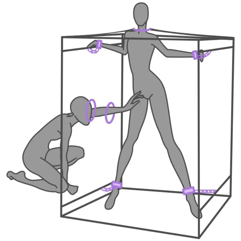Cabine pourpre immersive avec éclairage LED, pinces polyvalentes et ventilateurs, pour exploration sensorielle intime.