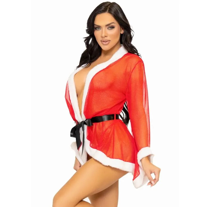 Lingerie sexy Noël nuisette rouge maille transparente ceinture peluche string assorti taille M L séduisante festive