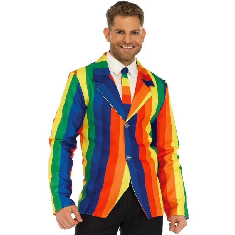 blazer cravate polyester multicolore vibrant joyeux coloré festif carnaval Halloween costume féminin audacieux coupe ajustée léger confortable