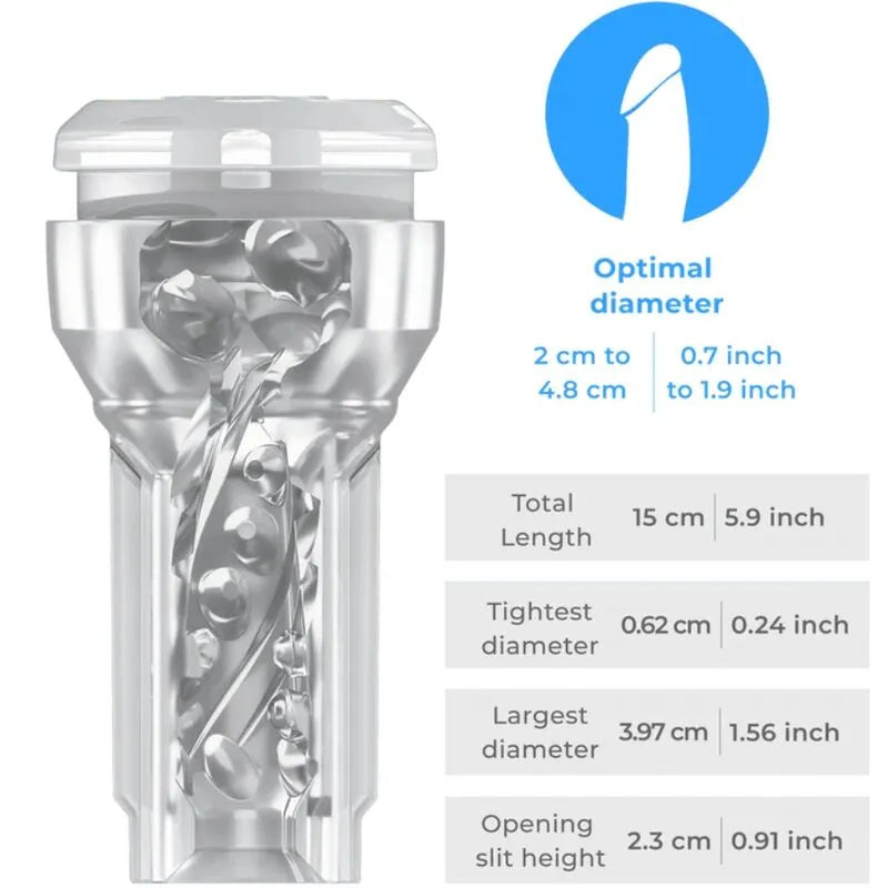 masturbateur cristallin transparent aspiration puissant sensoriel visuel interactif personnalisable réglable portable discret compact connectable intelligent ergonomique silencieux