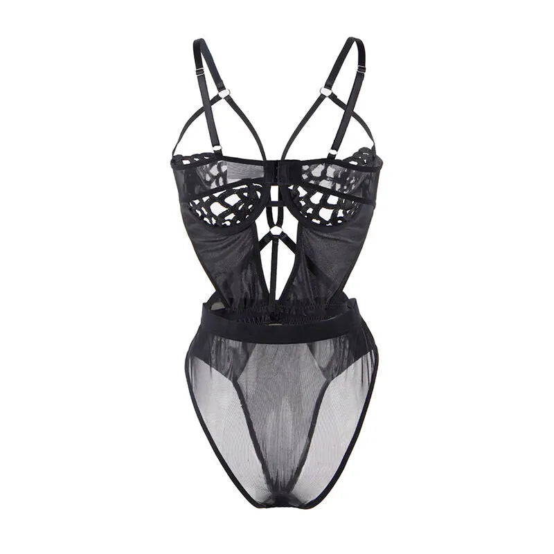 Body en dentelle noire élégante, coupe sensuelle, bretelles ajustables, confort maximisé, style moderne et sophistiqué.