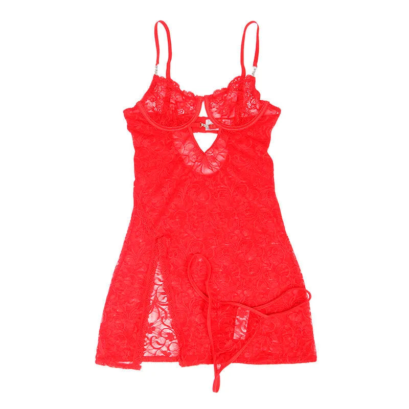 Babydoll dentelle rouge Subblime, ajustable, grande taille, élégance et confort, lingerie femme sexy USA.