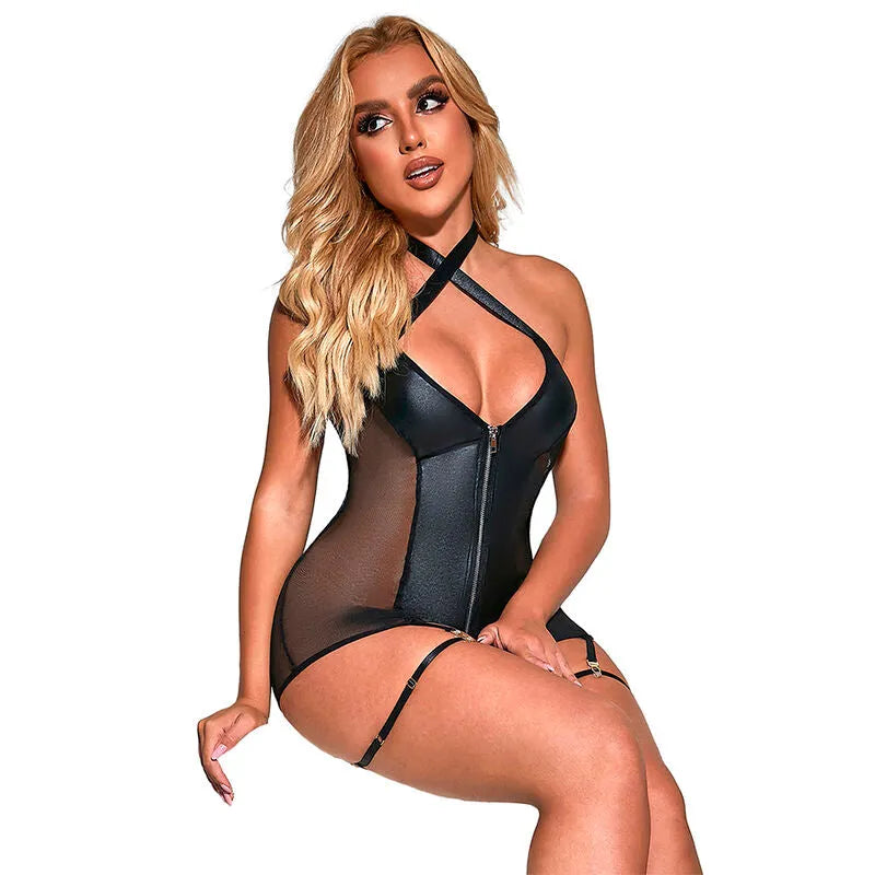 sexy robe lingerie maille cuir noir Subblime grande taille voluptueuse séduisante élégante confortable qualité supérieure coupe flatteuse soirée intime glamour