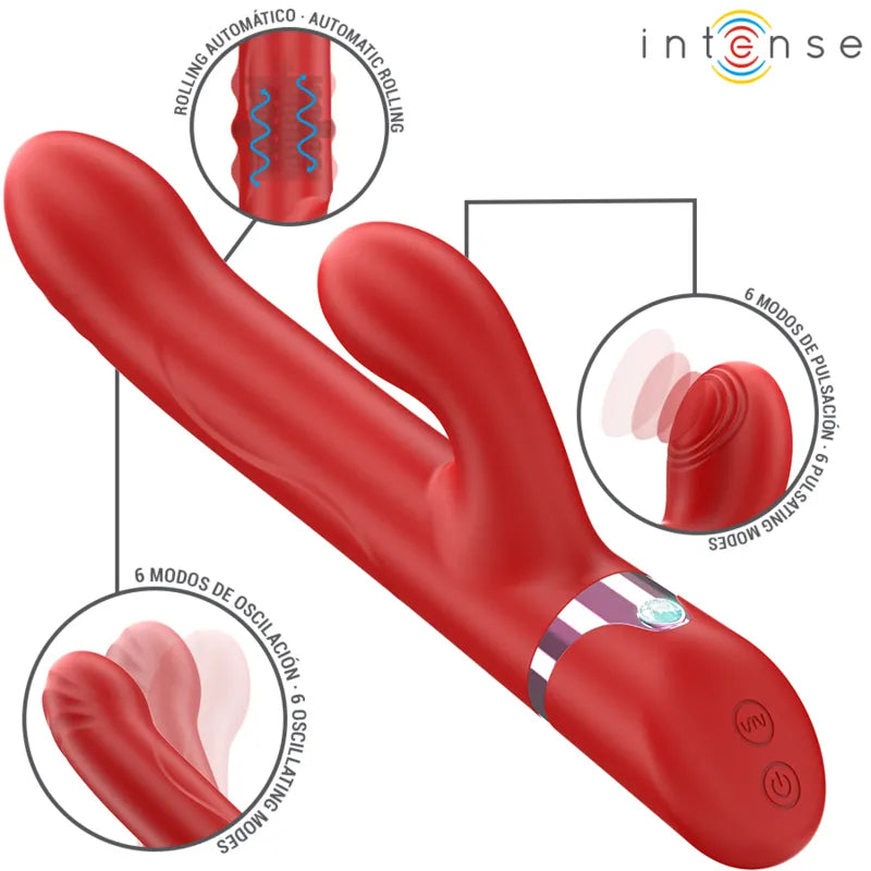 Vibromasseur multifonction silicone médical rotation oscillation stimulation étanche rechargeable rouge
