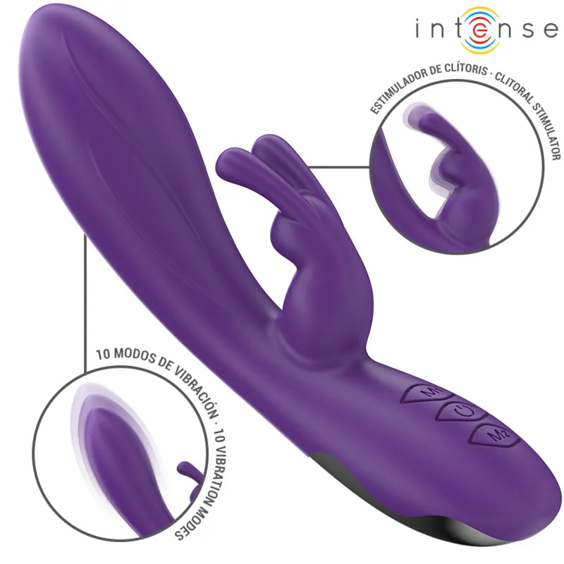 Vibromasseur rabbit violet 10 modes silicone ABS étanche rechargeable RANDALL INTENSE