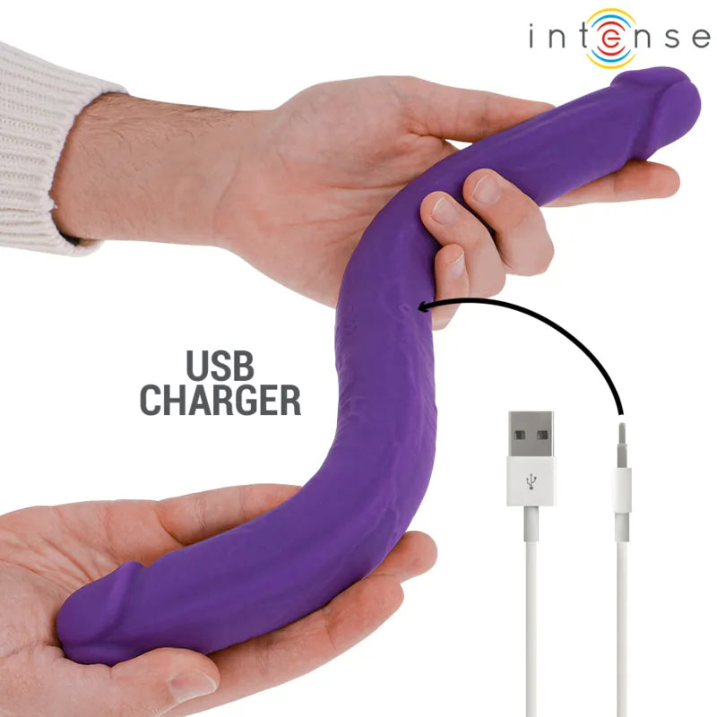 Double gode vibrant violet en silicone flexible, 40 cm, avec télécommande, USB rechargeable, pour couples, 7 modes.