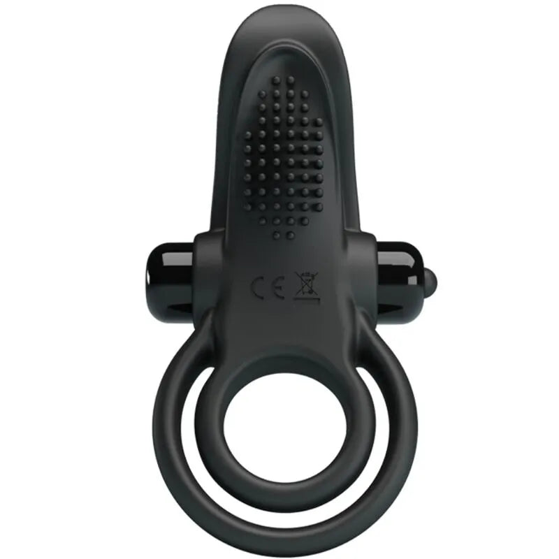 Anneau pénien vibrant noir en silicone, design ergonomique avec texture stimulante, 10 modes de vibration pour couples.