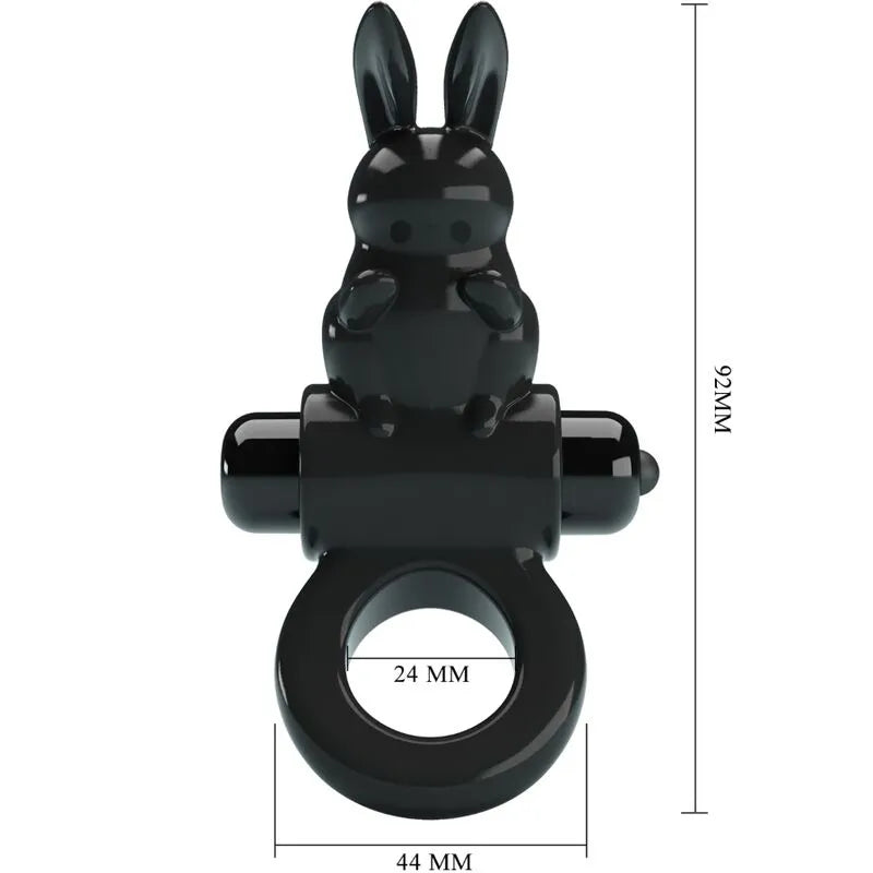 Anneau pénien vibrant noir avec oreilles de lapin, stimulation clitoridienne, 10 vibrations, thermoplastique souple.